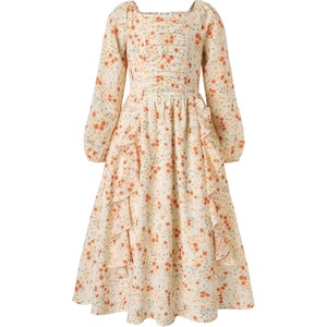 GRACE KARIN Girls Fall Dresses Long Sleeve Maxi Floral Winter Dress 7-14Y(Cream Orange Ditsy Floral)