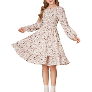 GRACE KARIN Girls Fall Floral Long Sleeve Casual Tiered Flowy Dresses 7-14(Apricot Floral​)