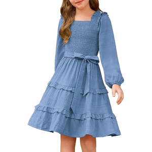 GRACE KARIN Girls Fall Long Sleeves Casual Christmas Party Festive Dresses(Blue)