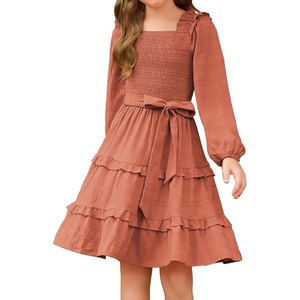 GRACE KARIN Girls Fall Long Sleeves Casual Christmas Party Festive Dresses(Brown)