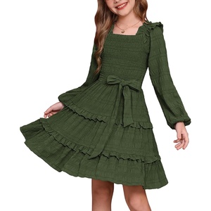 GRACE KARIN Girls Fall Long Sleeves Casual Christmas Party Festive Dresses(Olive Green)