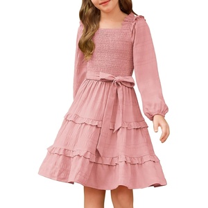 GRACE KARIN Girls Fall Long Sleeves Casual Christmas Party Festive Dresses(Pink)