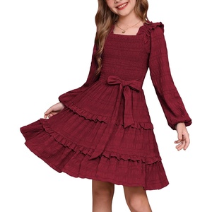 GRACE KARIN Girls Fall Long Sleeves Casual Christmas Party Festive Dresses(Red)