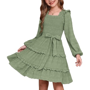 GRACE KARIN Girls Fall Long Sleeves Casual Christmas Party Festive Dresses(Sage Green)