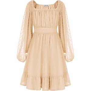 GRACE KARIN Girls Fall Winter Dress Long Sleeve Casual Party Outfit 6-14(Apricot)