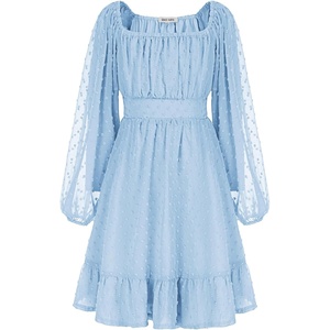 GRACE KARIN Girls Fall Winter Dress Long Sleeve Casual Party Outfit 6-14(Light Blue)