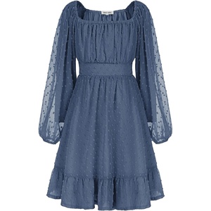 GRACE KARIN Girls Fall Winter Dress Long Sleeve Casual Party Outfit 6-14(Steel Blue)