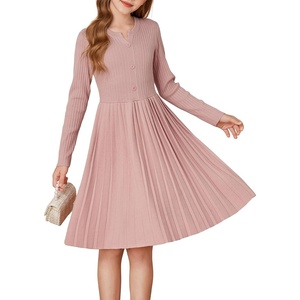 GRACE KARIN Girls Fall Winter Long Sleeve Sweater Casual Button Dress 7-14(Gray Pink)