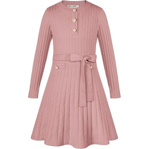 GRACE KARIN Girls Fall Winter Sweater Long Sleeve Cable Knit Dresses 6-14Y(Gray Pink)