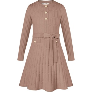 GRACE KARIN Girls Fall Winter Sweater Long Sleeve Cable Knit Dresses 6-14Y(Light Camel)