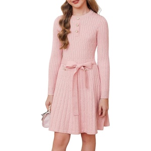 GRACE KARIN Girls Fall Winter Sweater Long Sleeve Cable Knit Dresses 6-14Y(Pink)