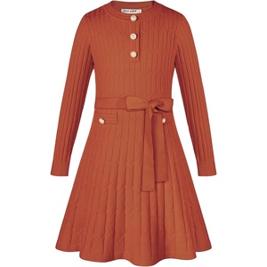 GRACE KARIN Girls Fall Winter Sweater Long Sleeve Cable Knit Dresses 6-14Y(Pumpkin Orange)