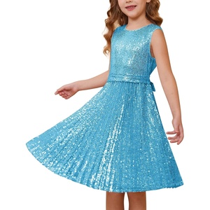 GRACE KARIN Girls Fancy Sparkly Sequin Formal Party Dance Dress 6-14(Light Blue)