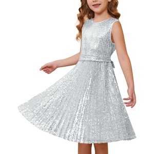 GRACE KARIN Girls Fancy Sparkly Sequin Formal Party Dance Dress 6-14(Silver)