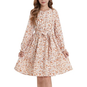 GRACE KARIN Girls Floral Long Sleeve Dress Ruffle Vintage Fall Dress 6-14Y(Cream Floral)
