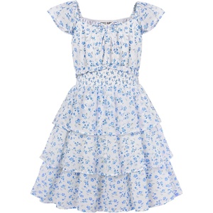 GRACE KARIN Girls Floral Spring Summer Easter Dress Teen Dresses Size 7-16(Blue Floral)