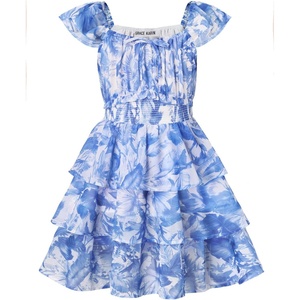 GRACE KARIN Girls Floral Spring Summer Easter Dress Teen Dresses Size 7-16(Blue Leaves)