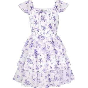 GRACE KARIN Girls Floral Spring Summer Easter Dress Teen Dresses Size 7-16(White Purple Floral)