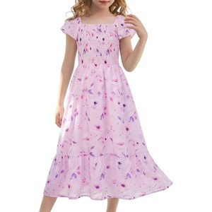 GRACE KARIN Girls Flutter Sleeve Floral Maxi Dress Spring Summer 6-16Y(Lilac Pink Floral)