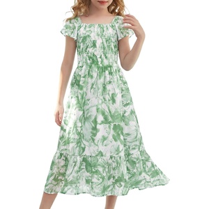 GRACE KARIN Girls Flutter Sleeve Floral Maxi Dress Spring Summer 6-16Y(Sage Green Floral)