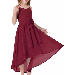 GRACE KARIN Girls Formal Party Chiffon Shirred High Low Dress Size 7-16(Burgundy)