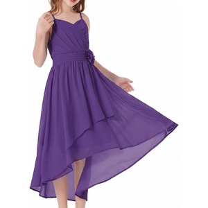 GRACE KARIN Girls Formal Party Chiffon Shirred High Low Dress Size 7-16(Dark Violet)