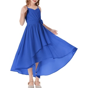 GRACE KARIN Girls Formal Party Chiffon Shirred High Low Dress Size 7-16(Klein Blue)
