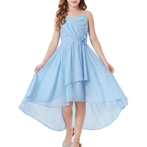 GRACE KARIN Girls Formal Party Chiffon Shirred High Low Dress Size 7-16(Light Blue)