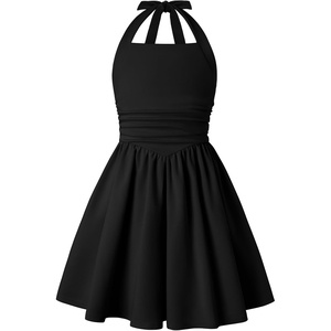 GRACE KARIN Girls Halter Birthday Party Formal Tie Back Dresses with Pocket(Black)