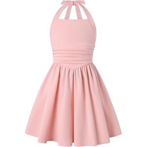 GRACE KARIN Girls Halter Birthday Party Formal Tie Back Dresses with Pocket(Pink)