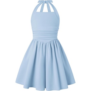 GRACE KARIN Girls Halter Birthday Party Formal Tie Back Dresses with Pocket(Sky Blue)