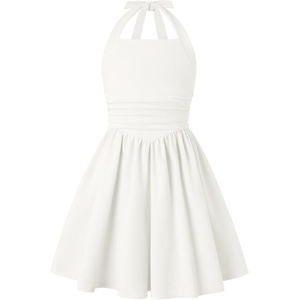 GRACE KARIN Girls Halter Birthday Party Formal Tie Back Dresses with Pocket(White)