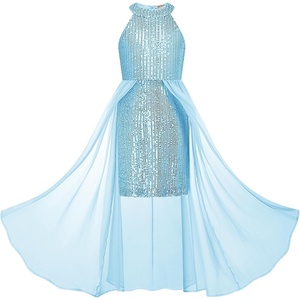 GRACE KARIN Girls Halter Neck Sequin Dress Kids Fancy Formal Party Christmas Sparkly Pageant Birthday Dresses(Blue)