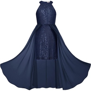 GRACE KARIN Girls Halter Neck Sequin Dress Kids Fancy Formal Party Christmas Sparkly Pageant Birthday Dresses(Navy Blue)