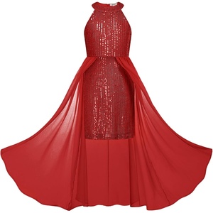GRACE KARIN Girls Halter Neck Sequin Dress Kids Fancy Formal Party Christmas Sparkly Pageant Birthday Dresses(Red)