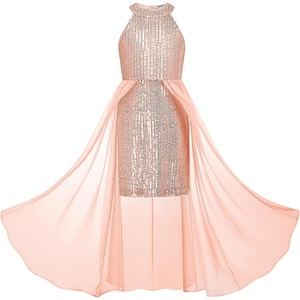GRACE KARIN Girls Halter Neck Sequin Dress Kids Fancy Formal Party Christmas Sparkly Pageant Birthday Dresses(Rose Gold)