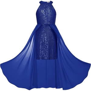 GRACE KARIN Girls Halter Neck Sequin Dress Kids Fancy Formal Party Christmas Sparkly Pageant Birthday Dresses(Royal Blue)