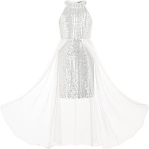 GRACE KARIN Girls Halter Neck Sequin Dress Kids Fancy Formal Party Christmas Sparkly Pageant Birthday Dresses(Silver)