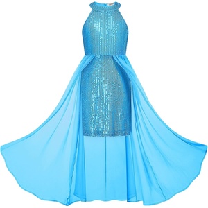 GRACE KARIN Girls Halter Neck Sequin Dress Kids Fancy Formal Party Christmas Sparkly Pageant Birthday Dresses(Sky Blue)