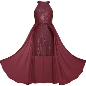 GRACE KARIN Girls Halter Neck Sequin Dress Kids Fancy Formal Party Christmas Sparkly Pageant Birthday Dresses(Wine Red)