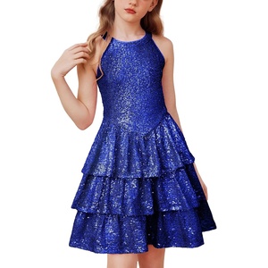 GRACE KARIN Girls Halter Neck Sparkly Sequin Party Formal Fancy Dress 6-14(Klein Blue)