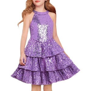 GRACE KARIN Girls Halter Neck Sparkly Sequin Party Formal Fancy Dress 6-14(Purple)
