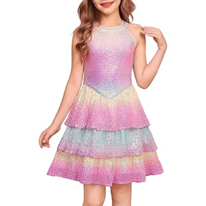 GRACE KARIN Girls Halter Neck Sparkly Sequin Party Formal Fancy Dress 6-14(Rainbow)