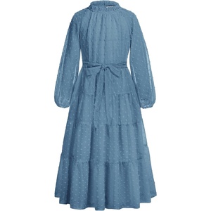 GRACE KARIN Girls Long Sleeve Dress Fall A-line Flowy Maxi Dresses 5-14Y(Grey Blue)
