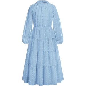 GRACE KARIN Girls Long Sleeve Dress Fall A-line Flowy Maxi Dresses 5-14Y(Light Blue)