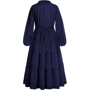 GRACE KARIN Girls Long Sleeve Dress Fall A-line Flowy Maxi Dresses 5-14Y(Navy Blue)