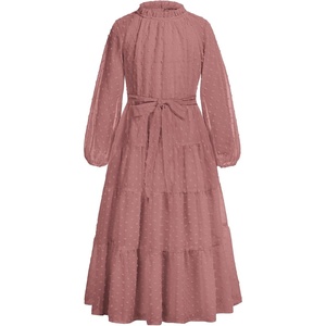 GRACE KARIN Girls Long Sleeve Dress Fall A-line Flowy Maxi Dresses 5-14Y(Red-brown)