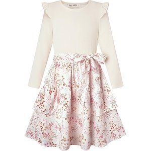 GRACE KARIN Girls Long Sleeve Dress Floral Fall Winter Church Casual 6-12Y(Beige Floral)