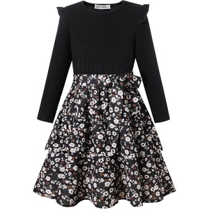 GRACE KARIN Girls Long Sleeve Dress Floral Fall Winter Church Casual 6-12Y(Black)