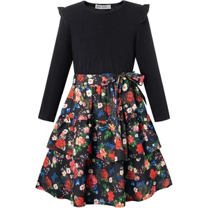 GRACE KARIN Girls Long Sleeve Dress Floral Fall Winter Church Casual 6-12Y(Black Floral)
